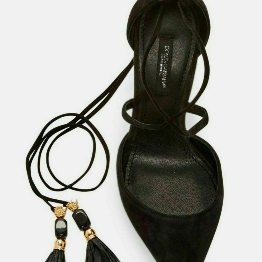 Dolce & Gabbana Black Heels with Tassels and Ankle Strap - Picture 2 of 16